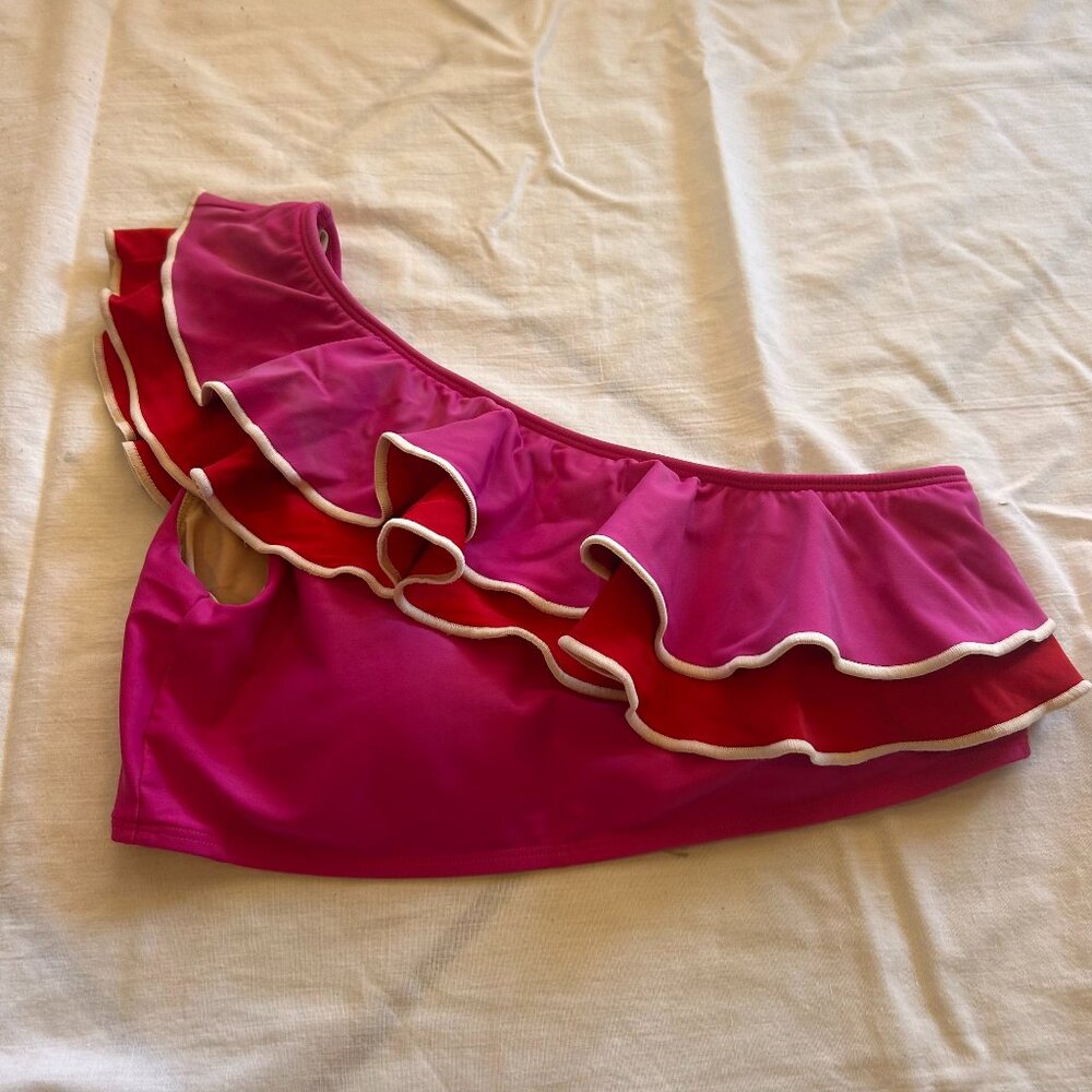 Summersalt Ruffle One-Shoulder Swim Top – Pink/Red (Size 6)